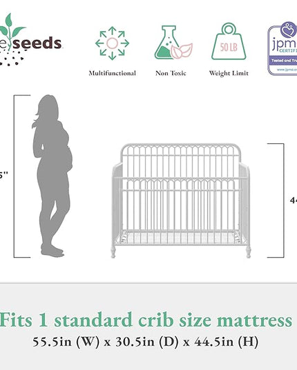 Little Seeds Ivy 3-in-1 Convertible Metal Crib, Off White - LeafyLoom