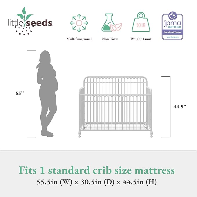 Little Seeds Ivy 3-in-1 Convertible Metal Crib, Off White - LeafyLoom