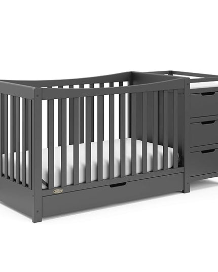 Graco Remi 4-in-1 Convertible Crib & Changer with Drawer (Gray) – GREENGUARD Gold Certified, Crib and Changing -Table Combo, Includes Changing Pad, Converts to Toddler Bed, Daybed and Full-Size Bed - LeafyLoom