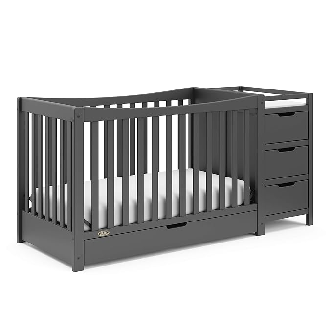 Graco Remi 4-in-1 Convertible Crib & Changer with Drawer (Gray) – GREENGUARD Gold Certified, Crib and Changing -Table Combo, Includes Changing Pad, Converts to Toddler Bed, Daybed and Full-Size Bed - LeafyLoom