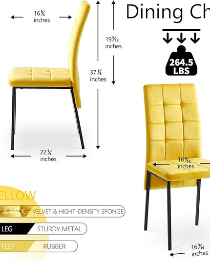 NicBex Velvet Dining Chairs, Upholstered Reception Chairs, High Back Nordic Dining Chair with Metal Legs for Home Kitchen, Living Room, Set of 4, Yellow - LeafyLoom
