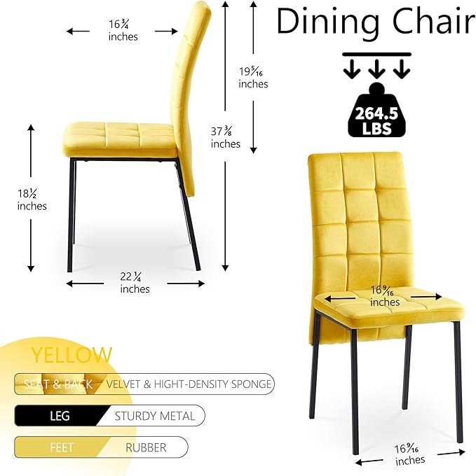 NicBex Velvet Dining Chairs, Upholstered Reception Chairs, High Back Nordic Dining Chair with Metal Legs for Home Kitchen, Living Room, Set of 4, Yellow - LeafyLoom