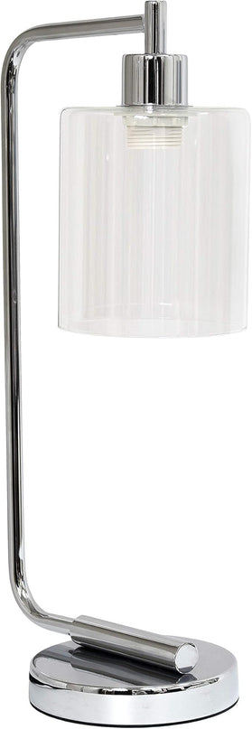 Simple Designs LD1036-CHR Bronson Antique Style Industrial Iron Lantern Desk Bedside Glass Shade Table Lamp, Chrome - LeafyLoom