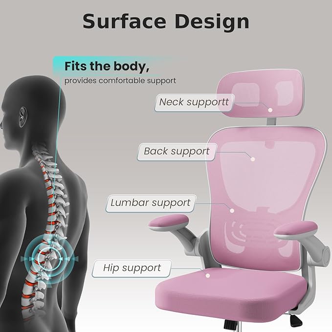 Ergonomic Office Chair, High Back Home Desk Chair with Adjustable Lumbar Support and Headrest, Breathable Mesh Swivel Task Chair, White Executive Computer Chair, 1 Pack - LeafyLoom