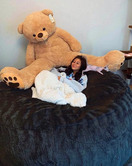 6FT Giant Round Faux Fur Bean Bag Chair Cover - Ultra Soft and Fluffy for Adults, Machine Washable (No Filler, Cover Only) - LeafyLoom