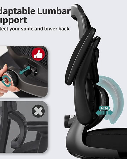 Office Chair - Ergonomic Desk Chair with Adjustable Lumbar Support, Mesh Computer Chair, Executive Chair for Home Office Comfortable Lumbar Support (Black) - LeafyLoom