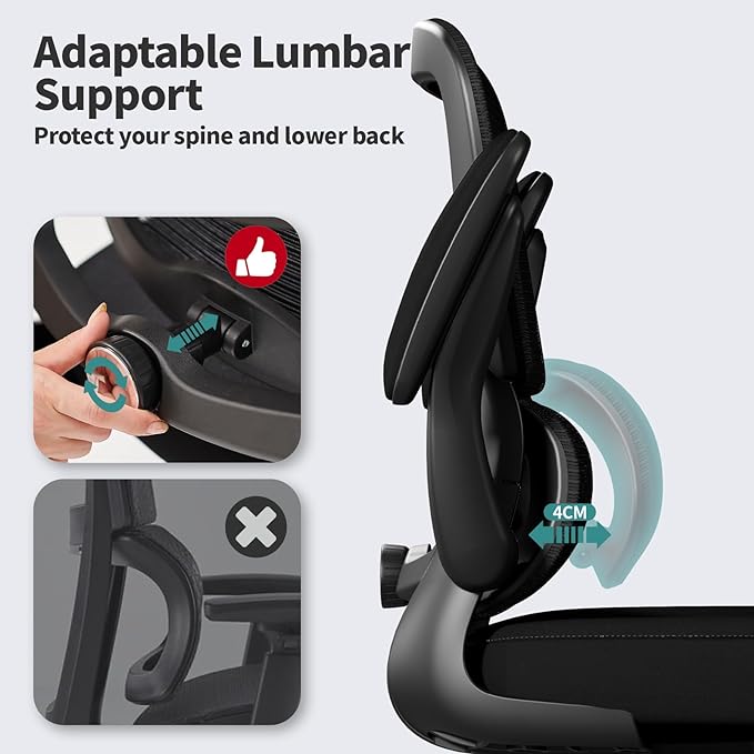 Office Chair - Ergonomic Desk Chair with Adjustable Lumbar Support, Mesh Computer Chair, Executive Chair for Home Office Comfortable Lumbar Support (Black) - LeafyLoom