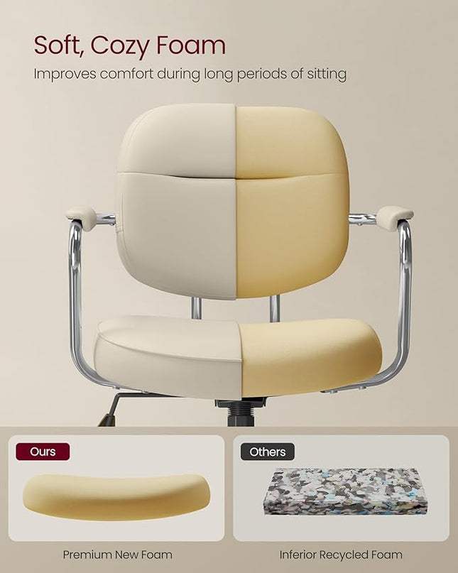 VASAGLE Office Chair, Desk Chair, Vanity Chair with Back, Individual Armrest Structure, Synthetic Leather, Adjustable Height, for Home Office, Cappuccino Beige UOBG033W03 - LeafyLoom