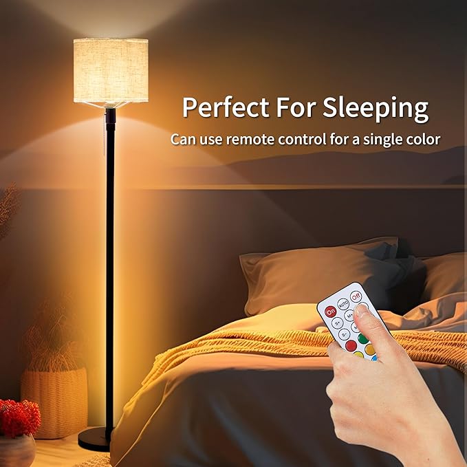RGB Floor Lamps for Living Room, Dimmable Floor Lamp with Linen Lampshade, 366 RGB+12 Color, Color Changing Standing Floor Lamp for Bedroom Living Room Gaming Rooms(Not Includ Bulb) - LeafyLoom