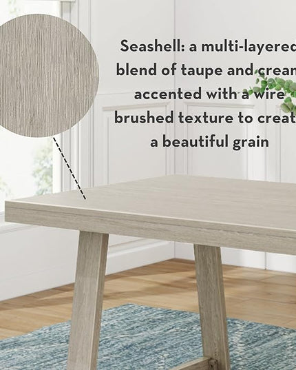 Plank+Beam 72 Inch Farmhouse Dining Table, Solid Wood Rustic Kitchen Table, Large Wooden Rectangular Dinner Table for Dining Room, Home Office, Living Room Furniture, Easy Assembly, Seashell Wirebrush - LeafyLoom