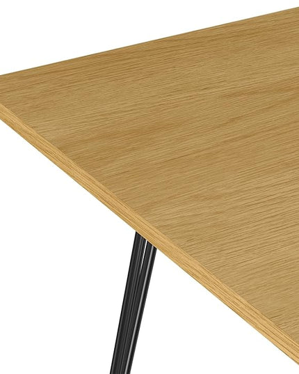 SIMPLIHOME Hunter Dining, Solid Wood Oak Veneer Tabletop Powder-Coated Iron Metal Legs in Black, Industrial-Style Rectangular Kitchen Table for 4 to 6 People, 66 inches - LeafyLoom