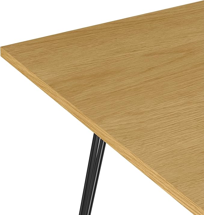 SIMPLIHOME Hunter Dining, Solid Wood Oak Veneer Tabletop Powder-Coated Iron Metal Legs in Black, Industrial-Style Rectangular Kitchen Table for 4 to 6 People, 66 inches - LeafyLoom