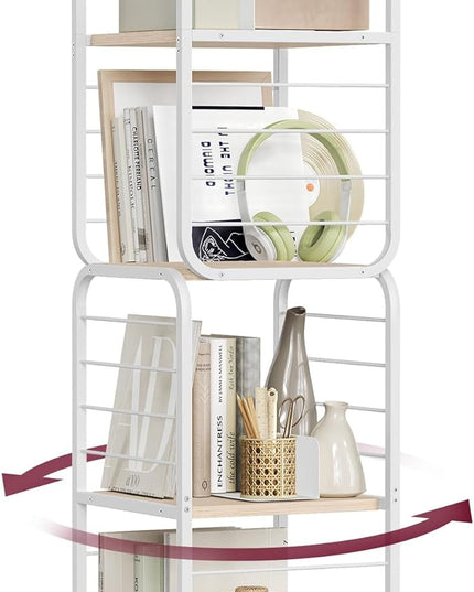 VASAGLE 4-Tier Rotating Bookshelf, Bookcase with Bookends for Small Spaces, Corner Shelf, Steel Frame, Natural Beige and Cloud White ULLS127W67 - LeafyLoom