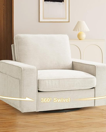 EASELAND Oversized Accent Chair, Reading Chair with Upholstered Chenille Fabric, Sofa Chair with Armrest, Single Sofa Chair for Living Room, Swivel Chair with Wooden Legs, Comfy Chair for Small Spaces - LeafyLoom