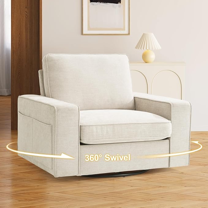 EASELAND Oversized Accent Chair, Reading Chair with Upholstered Chenille Fabric, Sofa Chair with Armrest, Single Sofa Chair for Living Room, Swivel Chair with Wooden Legs, Comfy Chair for Small Spaces - LeafyLoom