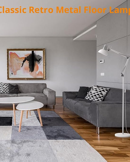 LEPOWER Floor Lamp, Swing Arm Floor Standing Lamp, Industrial Floor Lamp with Heavy Metal Base, E26 Lamp Base Floor Light, Modern Standing Reading Lamp for Living Room, Bedroom, Office White - LeafyLoom