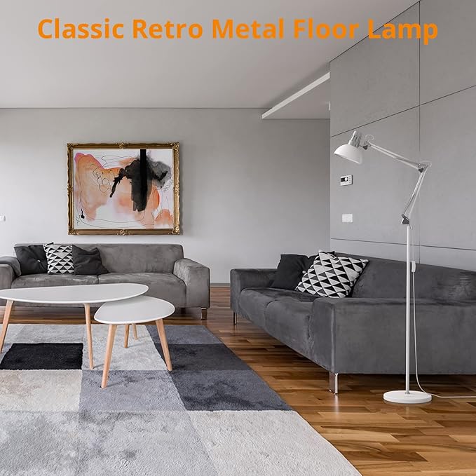 LEPOWER Floor Lamp, Swing Arm Floor Standing Lamp, Industrial Floor Lamp with Heavy Metal Base, E26 Lamp Base Floor Light, Modern Standing Reading Lamp for Living Room, Bedroom, Office White - LeafyLoom
