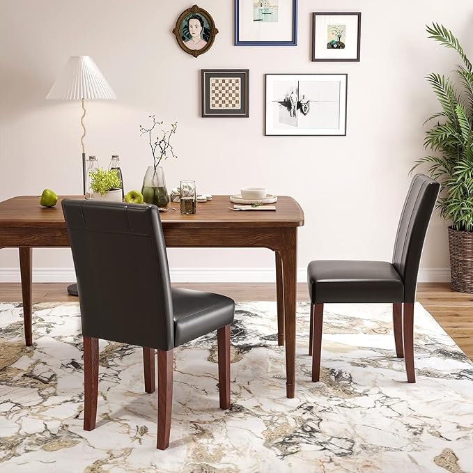 Dining Chairs, Kitchen Chairs Set of 2 with Solid Wood Legs, Armless Upholstered Indoor Kitchen Dining Room Chairs for Dining Room, Kitchen Chairs Parson Chairs - LeafyLoom