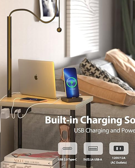 Floor Lamp with Table for Living Room End Table with Lamp Attached USB Type-C Bedside Reading Table with Charging Station Small Nightstand Table Floor Lamp for Bedroom(Bulb Included) - LeafyLoom