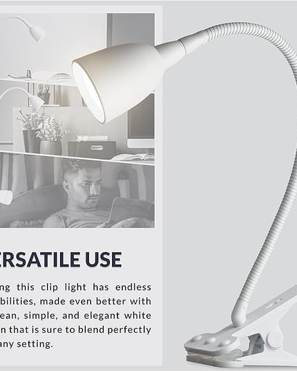 Newhouse Lighting NHCLP-OL-WH Olivia LED Clamp Light Desk Lamp with Flexible Gooseneck, 3 Brightness Levels & 3 Color Modes, White - LeafyLoom