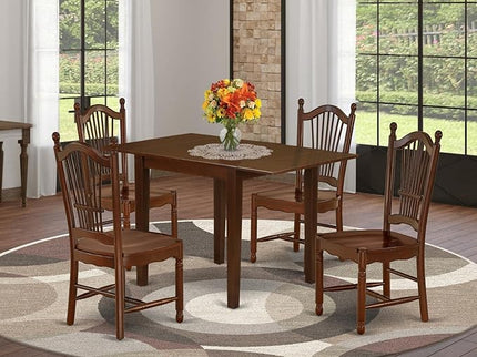 East West Furniture NDDO5-MAH-W Norden 5 Piece Set Includes a Rectangle Dining Room Table with Dropleaf and 4 Wood Seat Chairs, 30x48 Inch, Mahogany - LeafyLoom