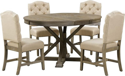 5 Piece Functional Furniture Retro Style Set with Extendable Table and 4 Upholstered Chairs for Dining, Living Room, Natural - LeafyLoom