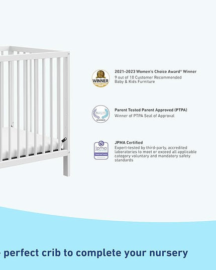 Graco Teddi 4-in-1 Convertible Mini Crib with Bonus Water-Resistant Mattress (White) – GREENGUARD Gold Certified, 2.75-Inch Mattress Included, Convenient Size, Easy 30-Minute Assembly - LeafyLoom