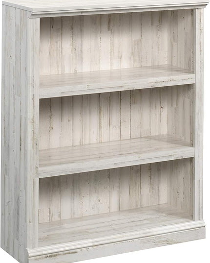 Sauder Tall 75" Bookcase with Cubby Storage & 3-Shelf Bookcase, White Plank Finish - LeafyLoom