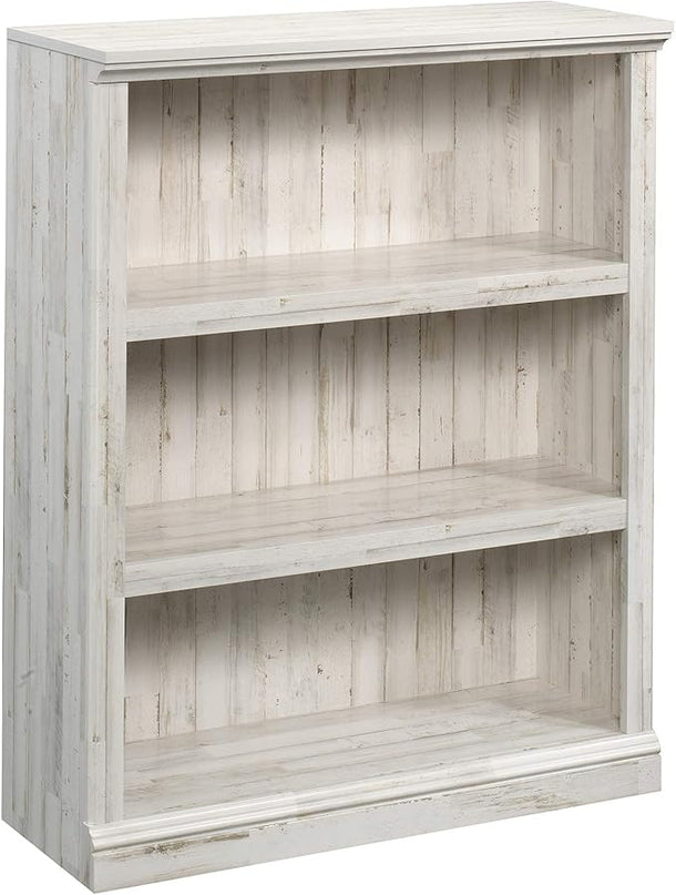 Sauder Tall 75" Bookcase with Cubby Storage & 3-Shelf Bookcase, White Plank Finish - LeafyLoom