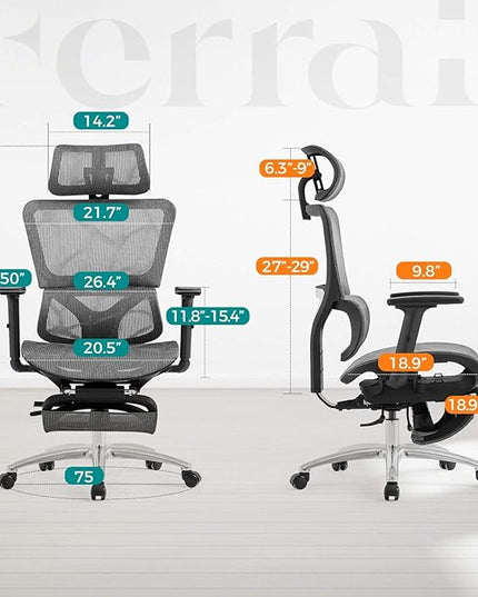 Ferral Ergonomic Office Chair, High Back Home Office Desk Chair with Lumbar Support, 4D Adjustable Armrest & Seat Depth, Computer Mesh Office Chair with Tilt Function, Adjustable Headrest, footrest - LeafyLoom