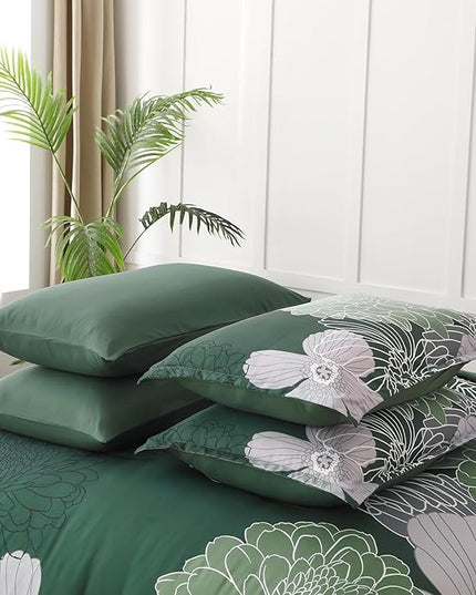 Yiran 7 Pieces King Size Comforter Set,Dark Green Floral Bed in a Bag Comforter and Sheet Set, Soft Microfiber Lightweight Bedding Set for All Season 103"×90" - LeafyLoom