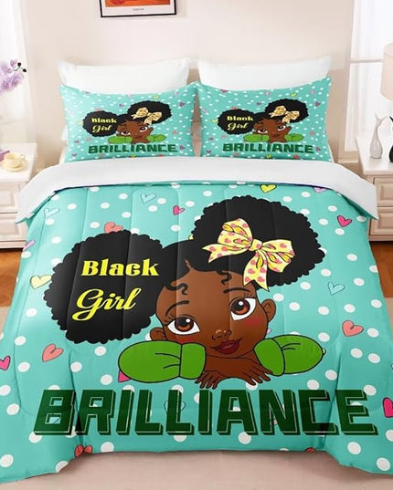 Black Girl Comforter Set Full for Kids Teens Youth,Black Girl Magic Bedding Set,African American Girl Inspirational Quotes Comforter Set,Black Princess Bed Bedroom Set - LeafyLoom