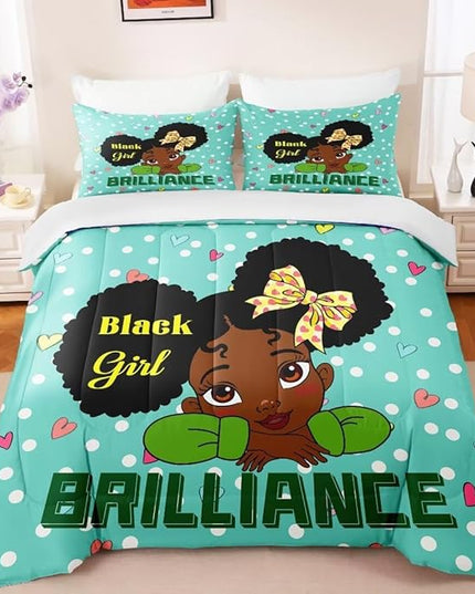 Black Girl Comforter Set Queen for Kids Teens Youth,Black Girl Magic Bedding Set,African American Girl Inspirational Quotes Comforter Set,Black Princess Bed Bedroom Set - LeafyLoom