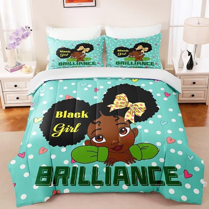 Black Girl Comforter Set Queen for Kids Teens Youth,Black Girl Magic Bedding Set,African American Girl Inspirational Quotes Comforter Set,Black Princess Bed Bedroom Set - LeafyLoom