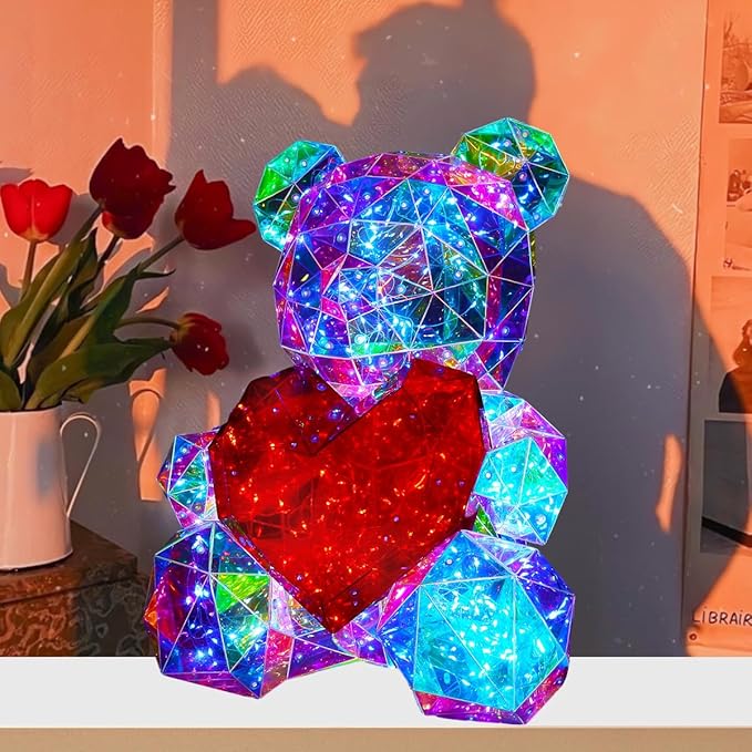 Teddy Bear Night Light, Teddy Bear Decor with Led Lights for Bedroom, Kids Room, Birthday, Graduation, Wedding, Fathers Day, for Mom, Women, Men - LeafyLoom