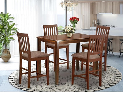 East West Furniture YAVN5-MAH-C 5 Piece Counter Height Pub Set Includes a Rectangle Dining Table and 4 Linen Fabric Kitchen Dining Chairs, 30x48 Inch, Mahogany - LeafyLoom