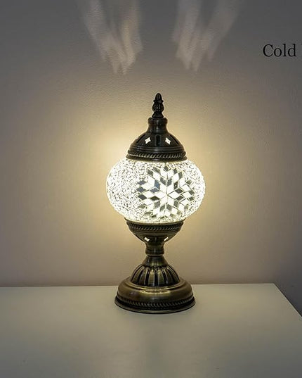 Turkish Mosaic Lamp Bohemian Tiffany Style Moroccan Bedside Lamps for Bedroom (White) - LeafyLoom