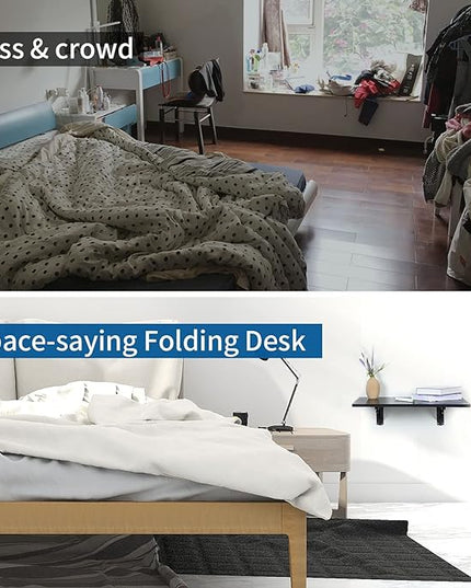 Folding Wall Desk, Wall Desk Fold Down Wall Mounted Desk for Small Space, Floating Desk (Black, Medium) - LeafyLoom