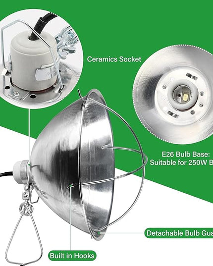 Simple Deluxe Adjustable Clamp Lamp with 10.5" Aluminum Reflector and Bulb Guard, 250W E26 Socket (Bulb Not Included), 6ft 18/2 SJT Cord,Silver - LeafyLoom