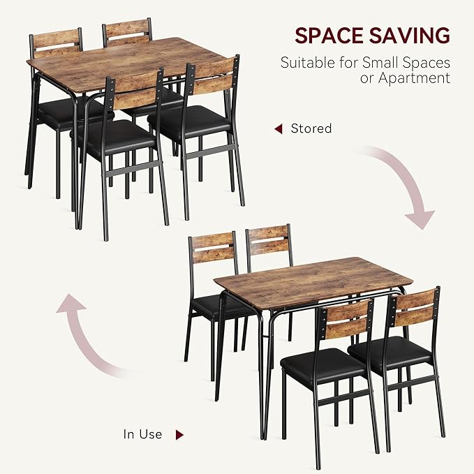 Dining Table for 4, Small Table and Chairs Set of 4, Square Dinette Set for 4, Dinner Table Set, 5 Piece Kitchen & Dining Room Sets for Small Space, Apartment (Vintage, Dining Table with 4 Chairs) - LeafyLoom