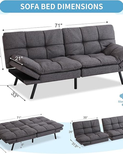 MUUEGM Futon Sofa Bed,Convertible 71" Couch Sofa, Modern Grey Sleeper Sofa with Adjustable Backrest for living room,Memory Foam Sofa Futon Couch Bed,Dark Grey - LeafyLoom