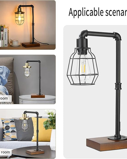CONCA Industrial Steampunk Table Lamp, Edison Bulb, Metal, A-Black, 19.6x11.7x5.35 inches, 3 lbs, E26 Base, 800 Lumen, 120V - LeafyLoom
