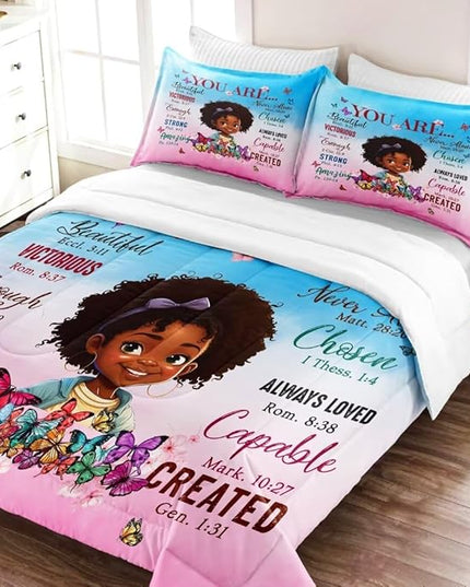 Black Girl Comforter Set Queen for Kids Teens,God Says You are Comforter Set for Black Women,Black Girl Magic Bedding Set,African American Girl Bed Bedroom Set - LeafyLoom