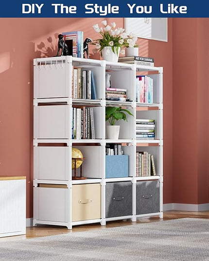Mavivegue Bookshelf,15 Cube Storage Organizer,Book Shelf Organizer,Tall Bookcase Shelf,Book Cases/Shelves,Cubbies Closet Storage Organizer Shelves for Bedroom,Living Room,Home,Office-White - LeafyLoom