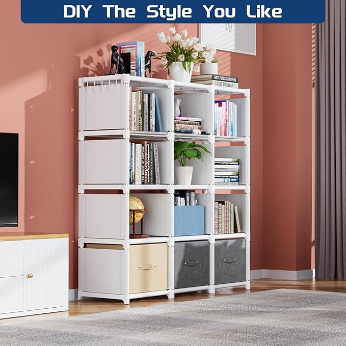 Mavivegue Bookshelf,15 Cube Storage Organizer,Book Shelf Organizer,Tall Bookcase Shelf,Book Cases/Shelves,Cubbies Closet Storage Organizer Shelves for Bedroom,Living Room,Home,Office-White - LeafyLoom