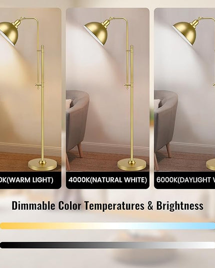 PARTPHONER Industrial Floor Lamp Adjustable, Rustic Farmhouse Reading Lamp in Aged Gold Finish, Modern Standing Lamp with Remote Control Metal Shade for Living Room Bedroom Study Room Office Hotel - LeafyLoom