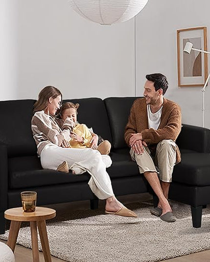 L-Shaped Sectional Modern Sofa - Leather Convertible Sofa Sleeper Sofa Bed Couch Set with Reversible Chaise, Lounge Sofa for Living Room Apartment Small Space (Leather Black) - LeafyLoom