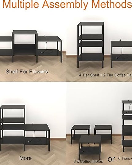 Black LED TV Stand with Power Outlet for Living Room+75 Inch Wood TV Media Console for 45/55/65/75 inch TVs，Industrial TV Stand，TV Stand Media Entertainment Center，Black LTV06BKE - LeafyLoom