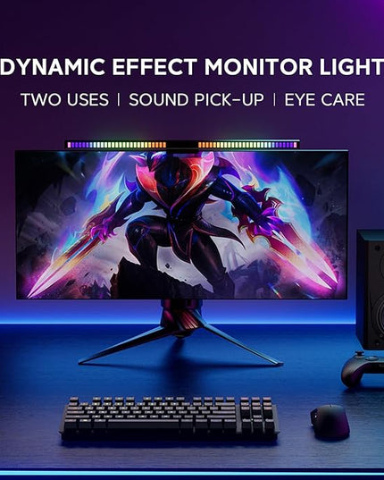 Sound Pickup Monitor Light Bar: Monitor Desk lamp RGB Dynamic Effect,Voice-Activated Music Rhythm Table Lamp,Creative Colorful LED Ambient Computer Light,Reduce Bluelight for Home Office/Gamer… - LeafyLoom