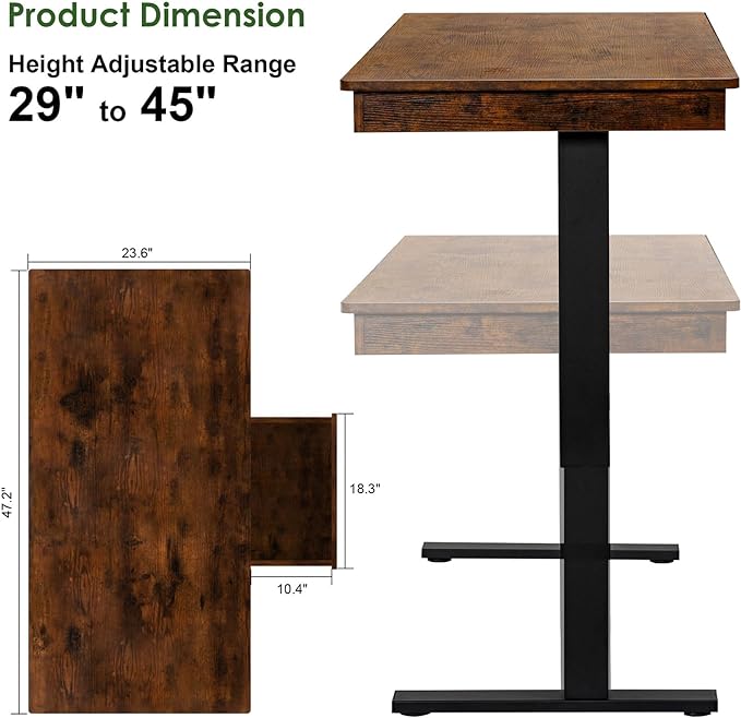 Electric Standing Desk with Drawer,48 x 24 Inches Standing Desk Adjustable Height Desk with 12W Wireless Charging,One-Piece Wooden Desktop Sit Stand Up Desk, Memory Home Office Desks - LeafyLoom